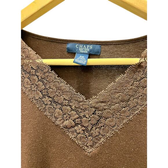 Chaps top women’s size medium petite brown long sleeve shirt VTG Y2K - Picture 3 of 5